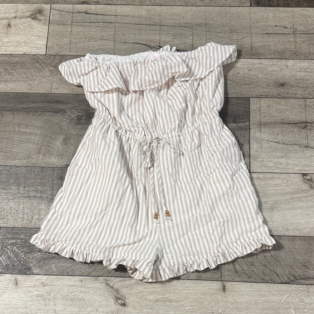 Pink Lily Cream Striped Strapless Dress
